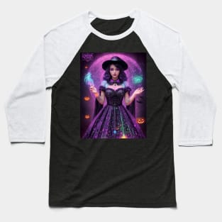 Halloween Spooky Neon Black Magic Witch Baseball T-Shirt